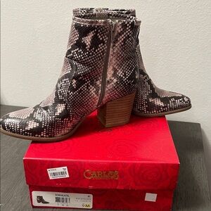 Women's Snakeskin Ankle Boots - Pink and Black